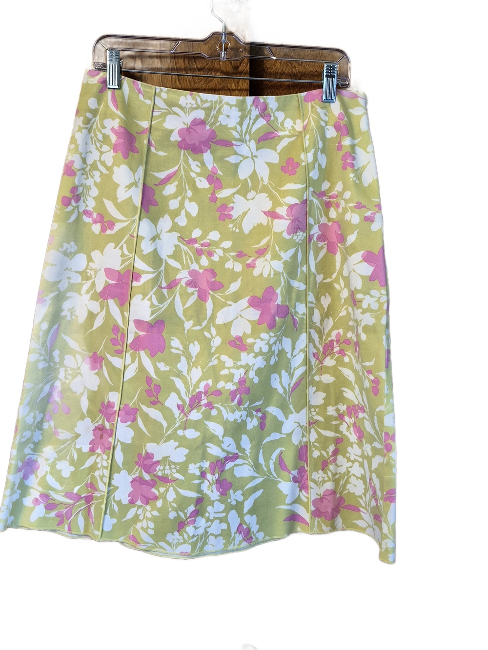 Tyler Boe Olive Green Midi Skirt with Pink and White Floral Print